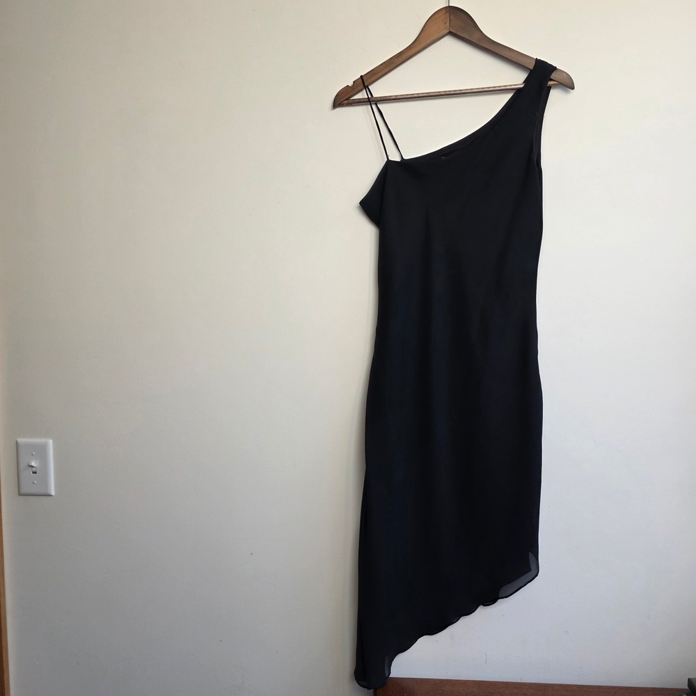 Vintage Younique Y2K Black One Shoulder Asymmetrical Flutter Hem Dress Large
